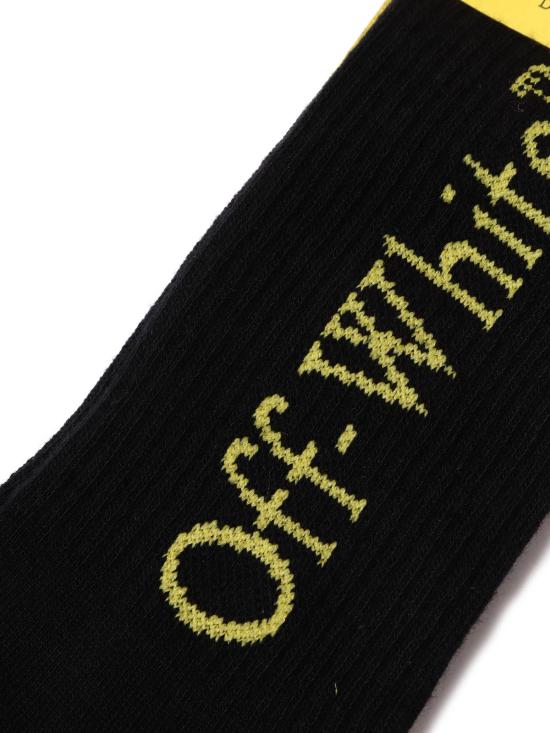  오프화이트 양말 북키쉬 스트라이프 롱삭스 블랙/옐로우