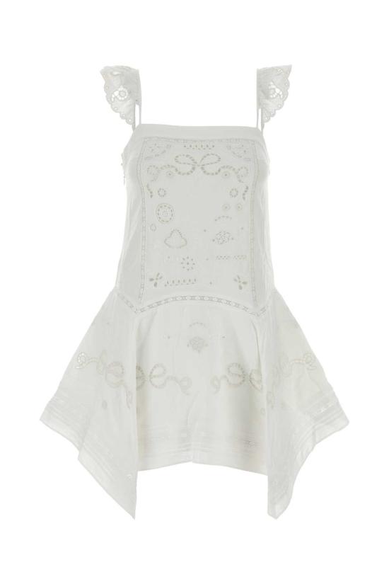  셀프 포트레이트 원피스 린넨 블렌드 드레스 화이트