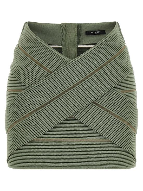  발망 숏 스커트 V넥 미니스커트 그린