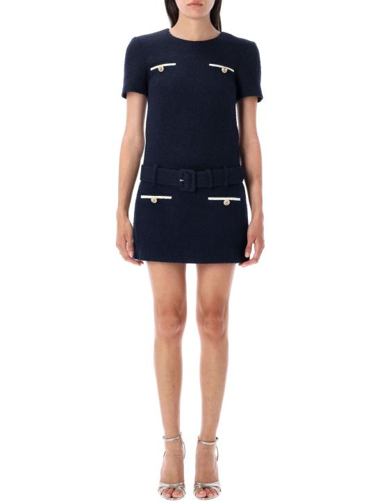  셀프 포트레이트 숏 원피스 부클 미니 드레스 블루