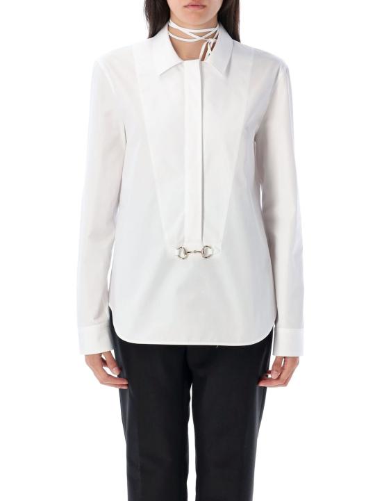  구찌 탑 코튼 포플린 셔츠 (호스빗 장식) 화이트