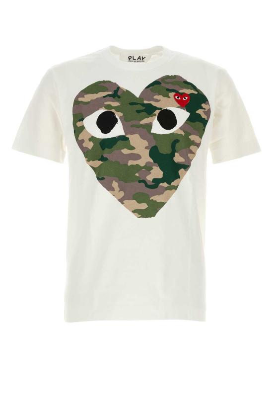  꼼데가르송 탑 Comme Des Garçons 플레이 코튼 티셔츠 익스테리어 화이트