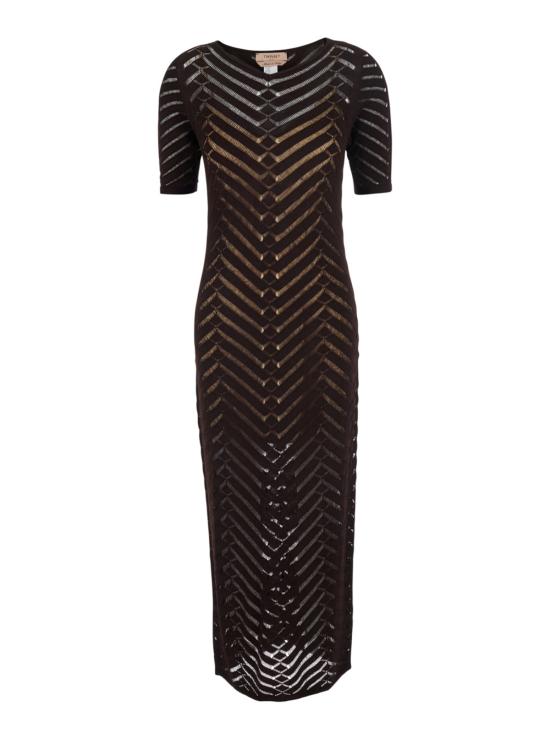  트윈셋 롱 원피스 롱 니트 드레스 (라운드넥, 긴소매, 브라운)