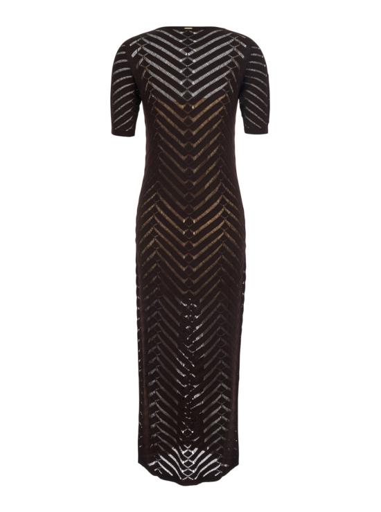  트윈셋 롱 원피스 롱 니트 드레스 (라운드넥, 긴소매, 브라운) - TWINSET