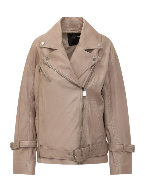 26SS 핑코 가죽 자켓 106231A31X I31 BEIGE VERDE CAPRA