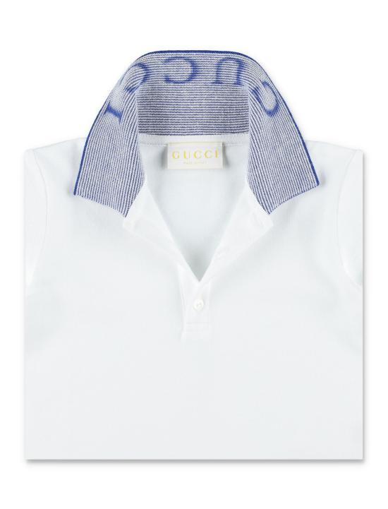  [키즈] 구찌 폴로 셔츠 키즈 베이비 코튼 폴로 셔츠 옵티컬 화이트/블루 - GUCCI
