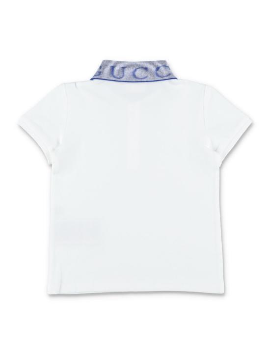  [키즈] 구찌 폴로 셔츠 키즈 베이비 코튼 폴로 셔츠 옵티컬 화이트/블루 - GUCCI
