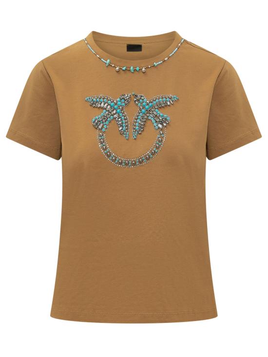 26SS 핑코 반팔 티셔츠 107094A3C7 LE2 MARRONE AZZURRO