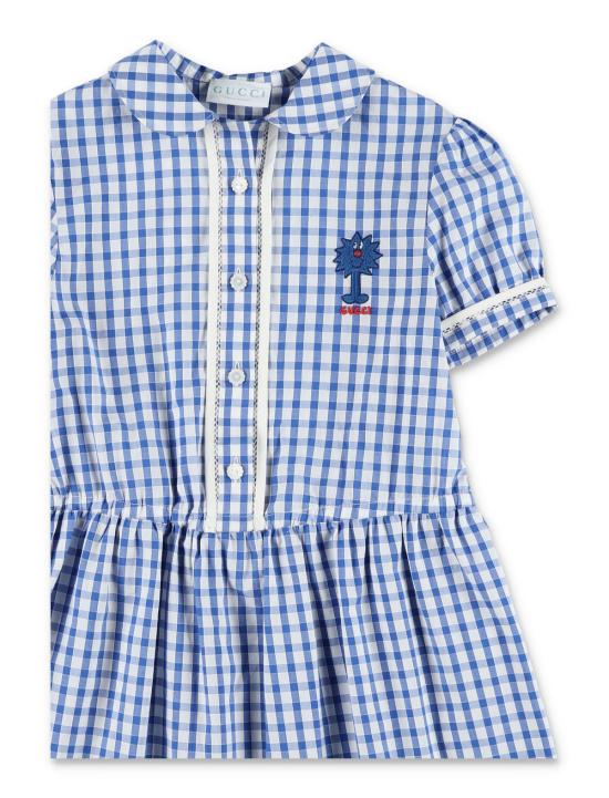  [키즈] 구찌 원피스 키즈 걸즈 코튼 깅엄 드레스, 미스터 맨 블루/화이트 - GUCCI