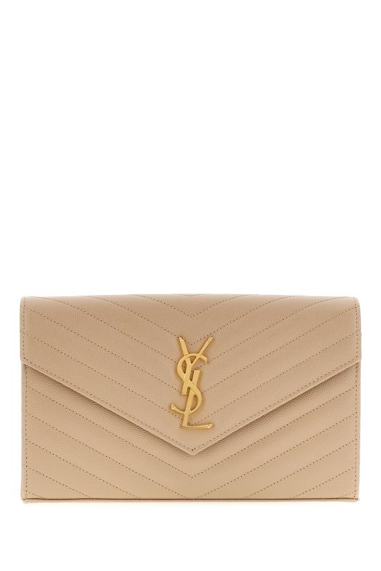 26SS 생로랑 레더 카산드라 체인 월렛 377828BOW01 2721 DARK BEIGE