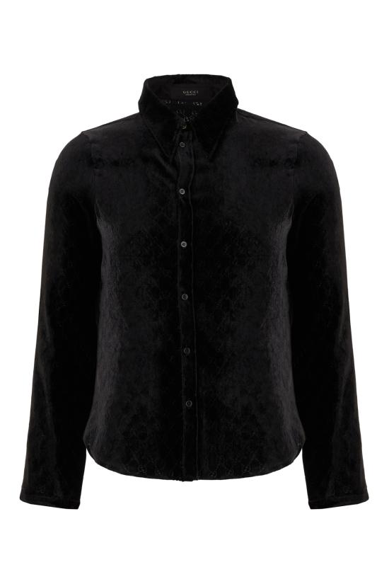 26SS 구찌 스트레치 GG 벨벳 데보레 셔츠 860674ZAUS4 1000 NERO