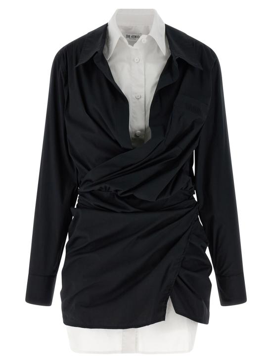  디 아티코 숏 원피스 아티코 더블 레이어 셔츠 드레스 화이트/블랙