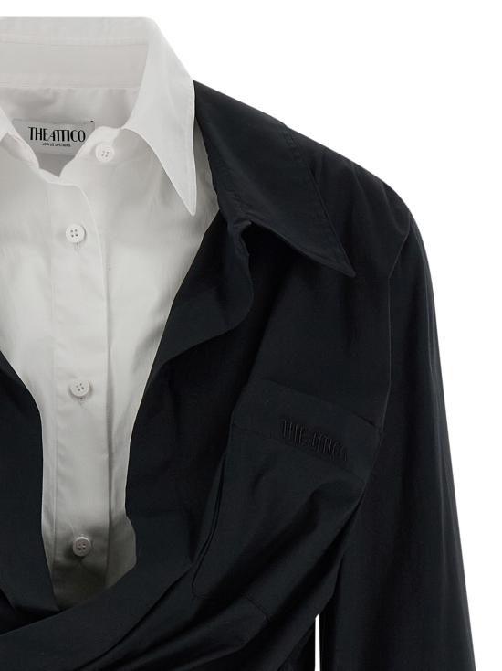  디 아티코 숏 원피스 아티코 더블 레이어 셔츠 드레스 화이트/블랙 - THE ATTICO