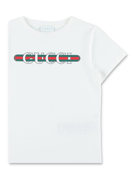  [키즈] 구찌 탑 키즈 프린트 로고 코튼 티셔츠 새 상품 화이트 - GUCCI