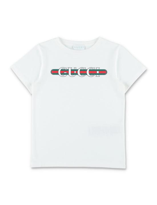  [키즈] 구찌 탑 키즈 프린트 로고 코튼 티셔츠 새 상품 화이트