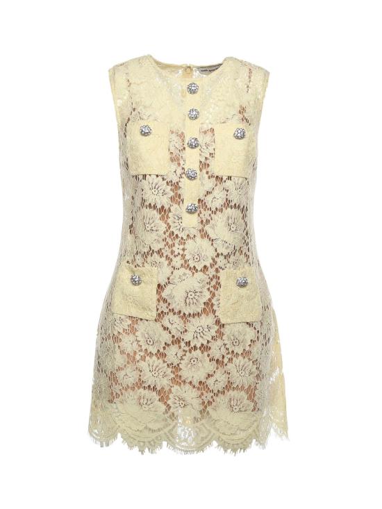  셀프 포트레이트 원피스 레이스 라인스톤 장식 드레스 옐로우