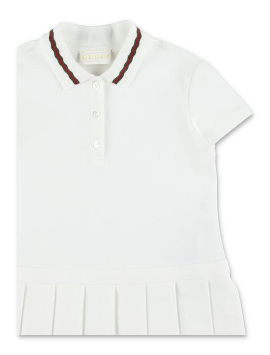  [키즈] 구찌 원피스 키즈 걸즈 코튼 피케 폴로 드레스 (웹 디테일 포함) 새 상품 화이트 - GUCCI