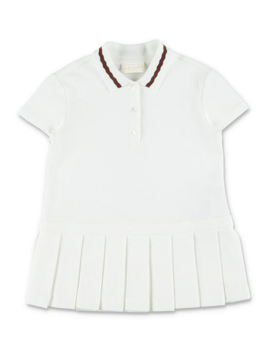  [키즈] 구찌 원피스 키즈 걸즈 코튼 피케 폴로 드레스 (웹 디테일 포함) 새 상품 화이트