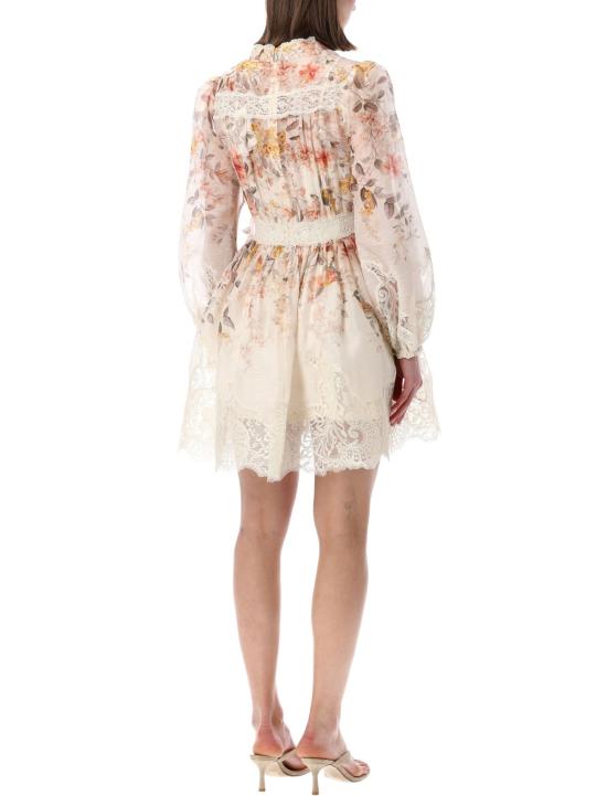  짐머만 숏 원피스 루나 레이스 랜턴 미니 드레스 크림 송 버드 - ZIMMERMANN