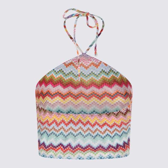  미소니 블라우스 미쏘니 크롭 홀터넥 니트 탑 멀티/라이트 베이스 - MISSONI