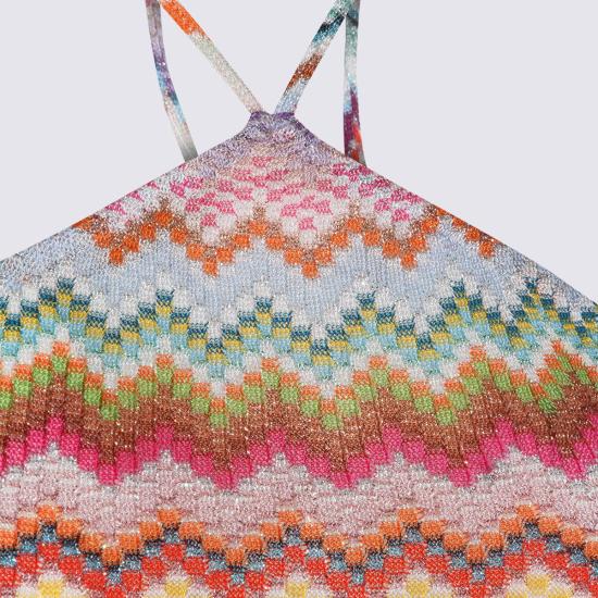  미소니 블라우스 미쏘니 크롭 홀터넥 니트 탑 멀티/라이트 베이스 - MISSONI