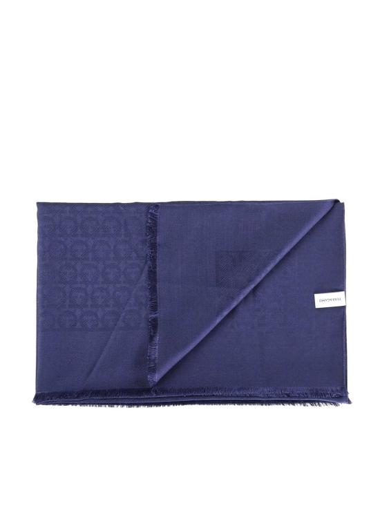  살바토레 페라가모 머플러/스카프 페라가모 실크 블렌드 프린지 스카프 블루 - SALVATORE FERRAGAMO