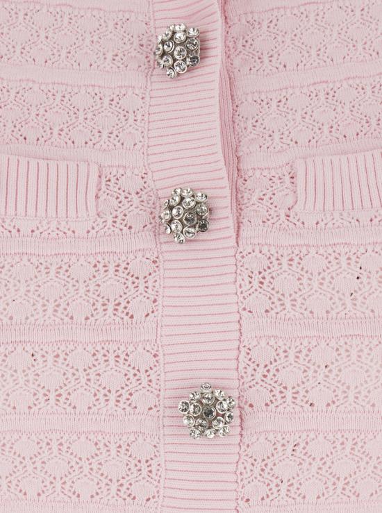  셀프 포트레이트 숏 원피스 핑크 포인트엘 다이아몬드 니트 반팔 메시 디테일 미니 드레스 핑크 - SELF PORTRAIT