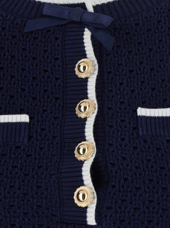  셀프 포트레이트 숏 원피스 네이비 보우 니트 미니 드레스 블루 - SELF PORTRAIT