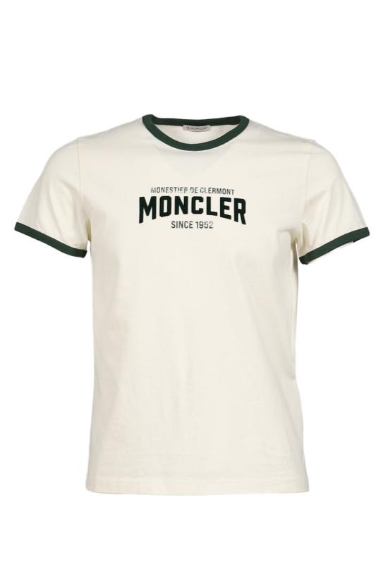 26SS 몽클레어 플록 로고 저지 티셔츠 8C00031 89AUO P08 WHITE IVORY GREEN DOM