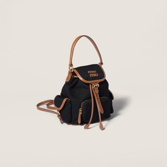 26SS 미우미우 캔버스 앤 레더 백팩 5BZ043 2IBQ F0RS5 BLACK BRANDY DOM - MIU MIU