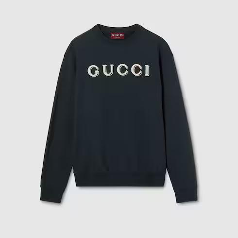 26SS 구찌 자수 코튼 저지 스웨트셔츠 854224XJHNA 4794 BLUE NAVY MIX