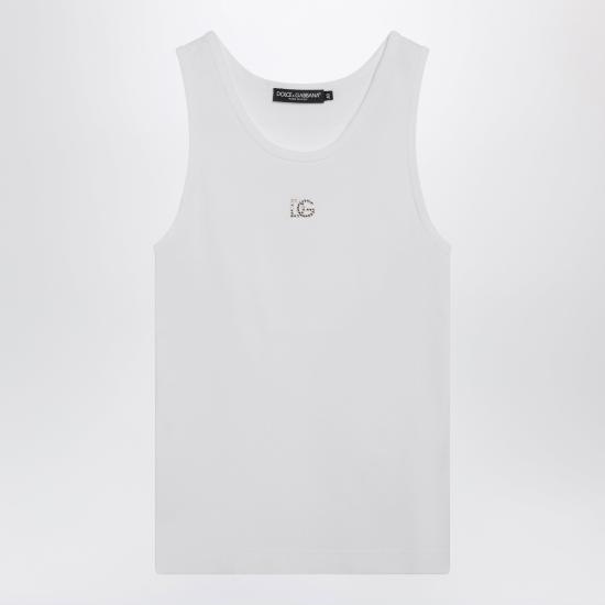 26SS 돌체앤가바나 DG 자수 & 라인스톤 립 탱크탑 F8V40ZGDDL8 White