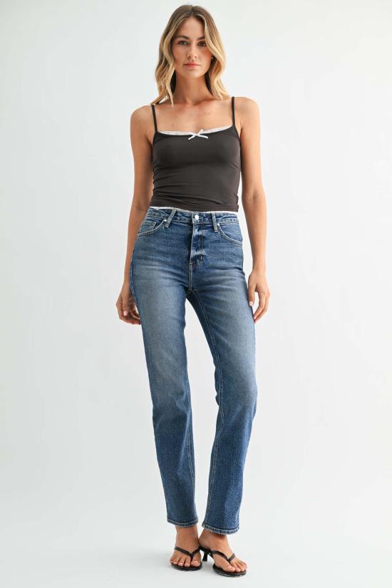  저스트 블랙 데님 데님 팬츠 미드라이즈 스토브파이프 스트레이트 진 미디엄 데님 - JUST BLACK DENIM