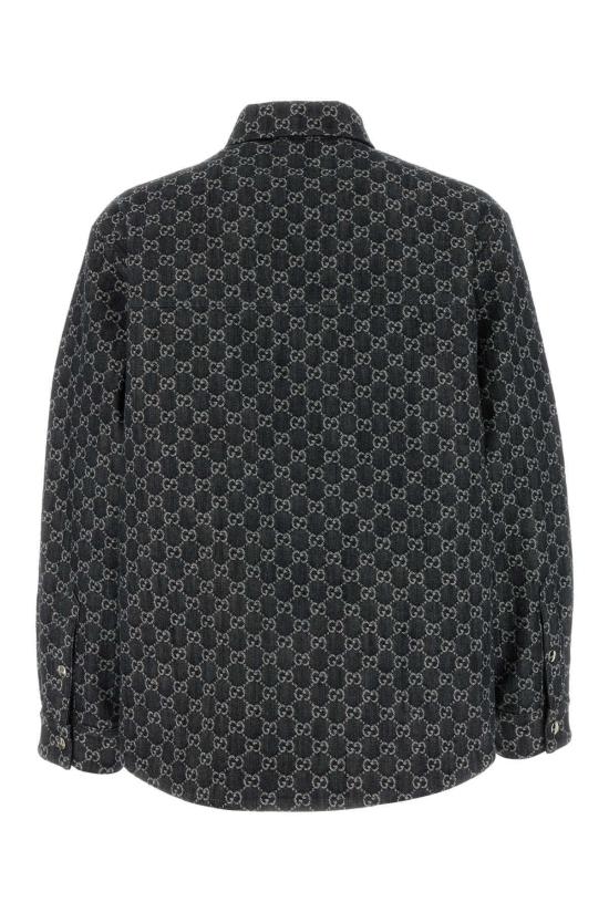  구찌 데님 셔츠 자수 데님 리버서블 셔츠 그레이/네이비 - GUCCI