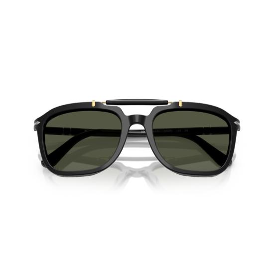 26SS 페르솔 선글라스 0Po0203s 스퀘어드 블랙 아세테이트 에비에이터  (골드 액센트 포함) - PERSOL