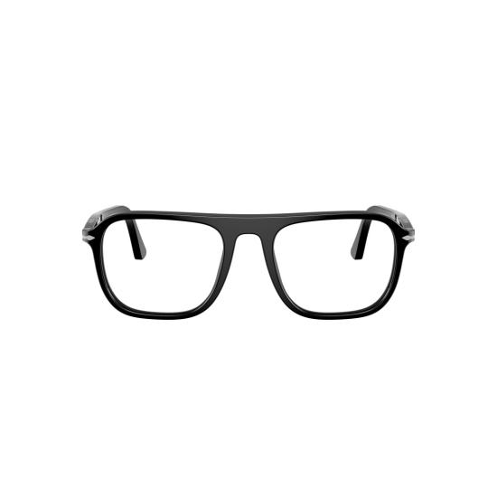 26SS 페르솔 안경 0Po3359v 실버 액센트가 있는 유광 블랙 직사각형 아세테이트 안경