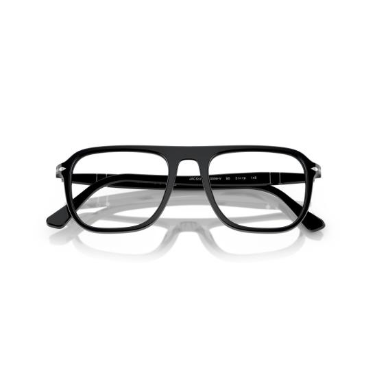 26SS 페르솔 안경 0Po3359v 실버 액센트가 있는 유광 블랙 직사각형 아세테이트 안경 - PERSOL