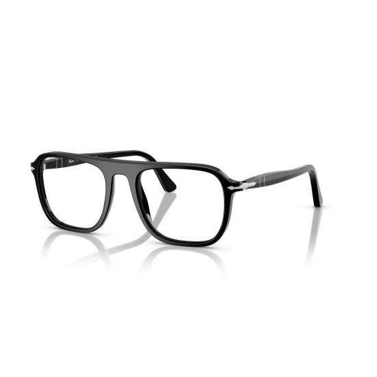 26SS 페르솔 안경 0Po3359v 실버 액센트가 있는 유광 블랙 직사각형 아세테이트 안경 - PERSOL