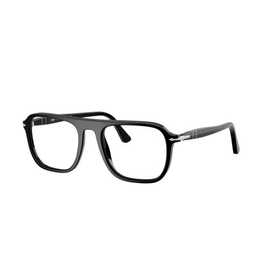 26SS 페르솔 안경 0Po3359v 실버 액센트가 있는 유광 블랙 직사각형 아세테이트 안경 - PERSOL
