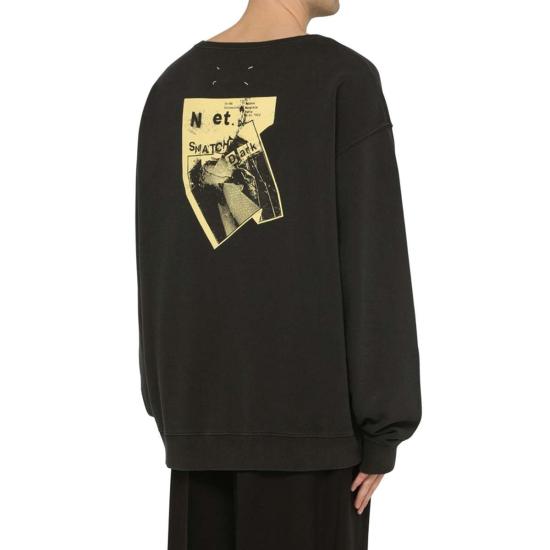  마르지엘라 긴팔 티셔츠 메종  코튼 오버사이즈 스웨트셔츠 블랙 - MAISON MARGIELA