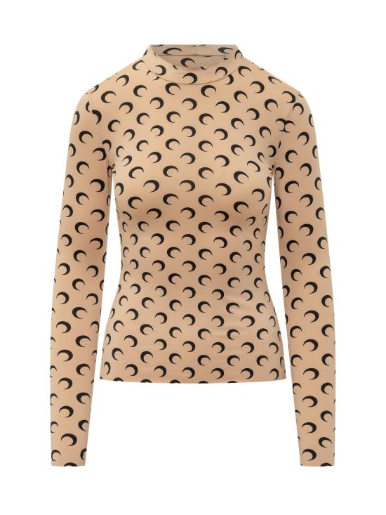 26SS 마린세르 문 프린티드 저지 세컨드 스킨 하이넥 탑 WTS005ACJER0001 TA10 TAN