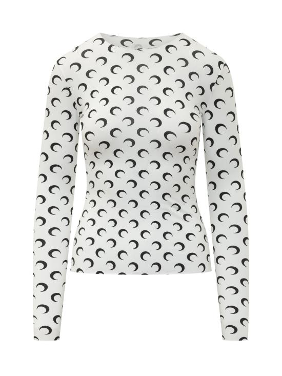 26SS 마린세르 크레센트 문 프린트 긴팔 티셔츠 WTS006ACJER0001 WH00 OPTICAL WHITE