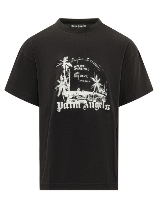 26SS 팜앤젤스 반팔 티셔츠 PMAA109S26JER006 1003 BLACK OFF WHITE