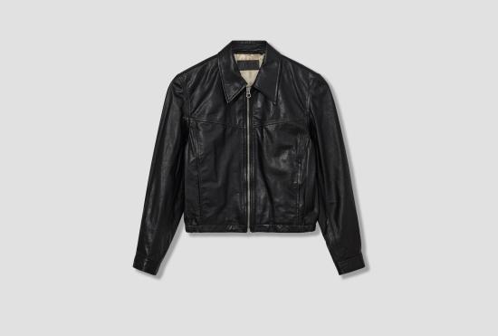 26SS 르메르 가죽 자켓 바이커 블루종 - 페이퍼 카우 가죽 OW1211 LL0175 블랙