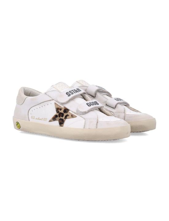  [키즈] 골든구스 슈즈 골든 구스 아동용 올드 스쿨 가죽 스니커즈 (포니 헤어 별 장식, 화이트/베이지) - GOLDEN GOOSE