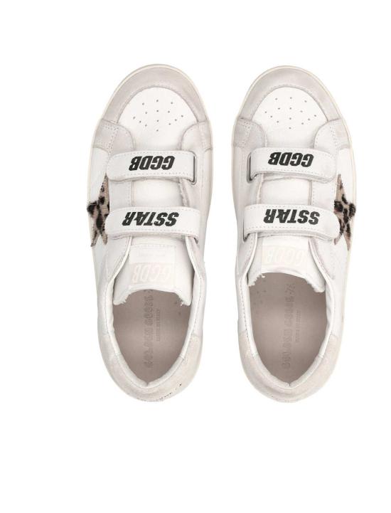  [키즈] 골든구스 슈즈 골든 구스 아동용 올드 스쿨 가죽 스니커즈 (포니 헤어 별 장식, 화이트/베이지) - GOLDEN GOOSE