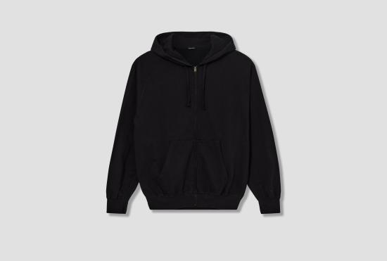 26SS 코모리 긴팔 티셔츠 LW 코튼 플리스 지퍼 후드티 D01-05016 블랙