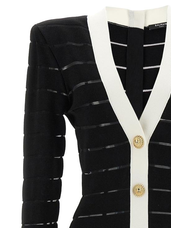  발망 원피스 투톤 니트 드레스 화이트/블랙 - BALMAIN