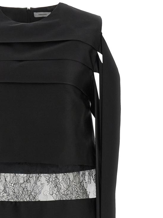  살바토레 페라가모 숏 원피스 페라가모 레이스 장식 실크 드레스 블랙 - SALVATORE FERRAGAMO