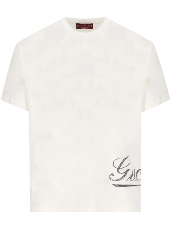 26SS 구찌 프린트 디테일 코튼 저지 티셔츠 856477 XJHQM 9066 WHITE DOM